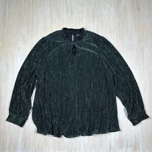 Lane Bryant Green Swing Lurex Mock Neck Texture Metallic Glitzy Plisse Top 22/24